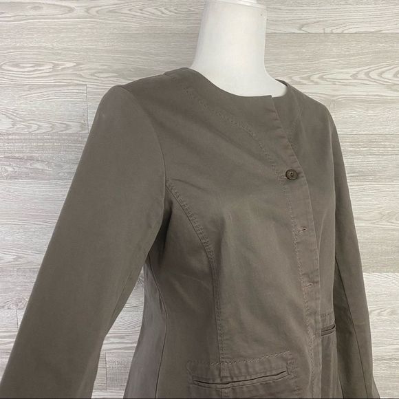 Eileen Fisher Khaki Round Collar Utility Jacket - Picture 3 of 9